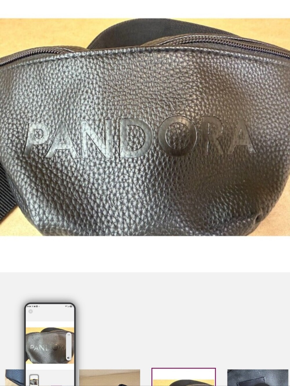 Limited Edition PANDORA Black Faux Leather Belt Bag Crossbody Fanny Pack